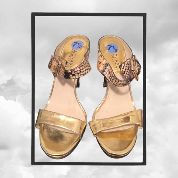 Michael Michael Kors Gold open toe Snakeskin Heels - Picture 2 of 7